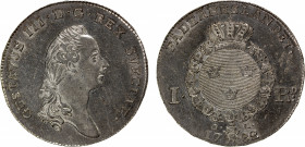 SWEDEN: Gustaf III, 1771-1792, AR riksdaler, 1782, KM-527, initials OL, lustrous, but some hairlines, Unc.
Estimate: $220-300