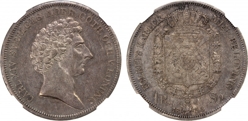 SWEDEN: Carl XIV Johan, 1818-1844, AR riksdaler specie, 1836, KM-632, Dav-352, m...