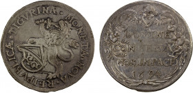 ZÜRICH: Republic, AR thaler, 1694, KM-103, Dav-4651, MONETA NOVA REIPVBLICÆ TIGVRINÆ, Zurich coat of arms supported by rampant lion with sword at righ...