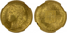SWITZERLAND: AV 20 francs, 1883, KM-31, a lustrous example, NGC graded MS62.
Estimate: $375-425