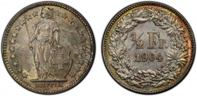 SWITZERLAND: AR ½ franc, 1904-B, KM-23, better date, lightly toned, PCGS graded MS65.
Estimate: $750-950