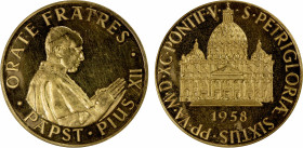 VATICAN: Pius XII, 1939-1958, AV medal (15.98g), 1958, 0.900 fineness; bust of Pius XII right, hands clasped // façade of the Basilica di San Pietro, ...