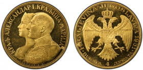 YUGOSLAVIA: Alexander I, 1921-1934, AV 4 dukat, 1931, KM-14.1, sword countermark, PCGS graded MS62 PL.
Estimate: $1800-2000