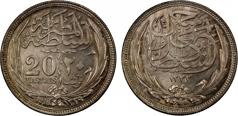 EGYPT: Hussein Kamil, 1914-1917, AR 20 piastres, 1916/AH1335, KM-321, lustrous, ...