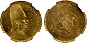 EGYPT: Fuad I, as King, 1922-1936, AV 50 piastres, 1923/AH1341, KM-340, one-year type, yellow gold, NGC graded MS64.
Estimate: $400-600