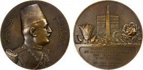 EGYPT: Fuad I, as King, 1922-1936, AE medal (158.4g), 1927, 72.3 mm; Visit of King Fuad to France, struck at Paris mint with dies by Vernier & Falize,...