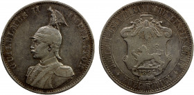 GERMAN EAST AFRICA: Wilhelm II, 1888-1918, AR 2 rupien, 1894, KM-5, a few minor marks, but quite nice for this type, hints of luster, better date of t...