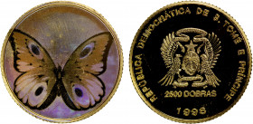 ST. THOMAS & PRINCE: Republic, AV 2500 dobras, 1998 (1997), KM-84, butterfly hologram, Brilliant Proof.
Estimate: $400-450