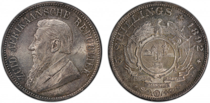 SOUTH AFRICA: Zuid Afrikaansche Republiek, AR 5 shillings, 1892, KM-8.1, single ...