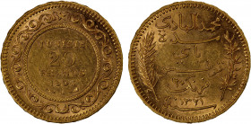 TUNISIA: French Protectorate, AV 20 francs, 1903/AH1321-A, KM-234, Lec-459, very lustrous, AU.
Estimate: $375-425