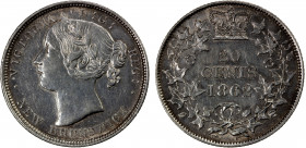 NEW BRUNSWICK: Victoria, 1837-1901, AR 20 cents, 1862, KM-9, hairlines, EF-AU.
Estimate: $180-220