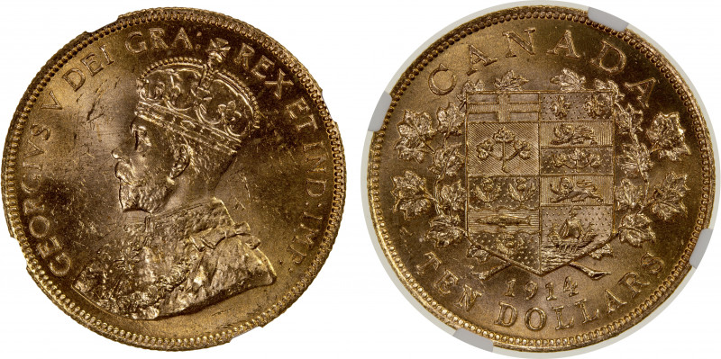 CANADA: George V, 1910-1936, AV 10 dollars, 1914, KM-27, a lovely quality exampl...