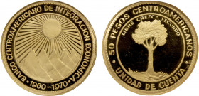 CENTRAL AMERICAN REPUBLIC: AV 50 pesos, 1970, KM-X1, medallic gold coinage, 10th Anniversary Economic Integration, NGC graded Proof 65 Ultra Cameo.
E...