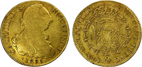 CHILE: Carlos IV, 1788-1808, AV 8 escudos, 1798-So, KM-54, initials DA, lightly cleaned, mount expertly removed, VF.
Estimate: $1500-1600