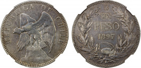 CHILE: Republic, AR peso, 1897, KM-152.1, El-142, lightly cleaned, starting to retone, key date, NGC graded AU Details, RR.
Estimate: $800-1000