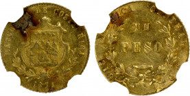 COSTA RICA: Republic, AV peso, 1871, KM-116, Fr-16, initials GW, a few toning blotches, two-year type, NGC graded MS62.
Estimate: $400-500
