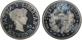 CUBA: Republic, AR souvenir peso, 1965, KM-XM4, reeded edge, struck for the Agency for Cuban Numismatics in Exile, PCGS graded Proof 66 DCAM. Accordin...