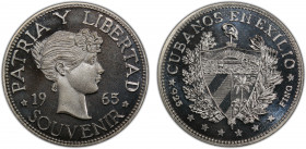 CUBA: Republic, AR souvenir peso, 1965, KM-XM5, plain edge, struck for the Agency for Cuban Numismatics in Exile with original case of issue, PCGS gra...