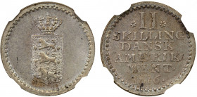 DANISH WEST INDIES: Frederik VI, 1808-1839, BI 2 skilling, 1816, KM-13, key date of the two-year type, NGC graded MS63.
Estimate: $150-220