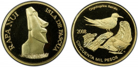 EASTER ISLAND: Rapa Nui, AV 50,000 pesos, 2008, Numista-114978, fantasy issue, Conservation Series - Sooty tern, contains 1/4 troy ounce of pure gold,...