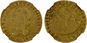 ECUADOR: Republic, AV 4 escudos, 1836, KM-19, Fr-4, initials FP, NGC graded VF30.
Estimate: $1000-1400