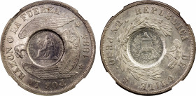 GUATEMALA: Republic, AR peso, 1894, KM-216, El-Guat26, ½ real counterstamp on 1885-So Chile peso (KM-142.1), lustrous, NGC graded MS61 c/s Unc Standar...