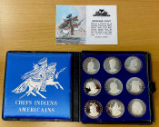 HAITI: Republic, AR proof set, 1971-IC, KM-PS10, ASW 13.6008 oz, 9-piece silver proof set, American Indian Chiefs, in original plush blue case (plasti...