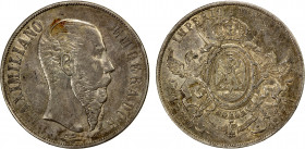 MEXICO: Maximiliano, 1864-1867, AR peso, 1867-Mo, KM-388.1, El-173, key date of the one-year type, lightly toned, Choice EF.
Estimate: $400-500