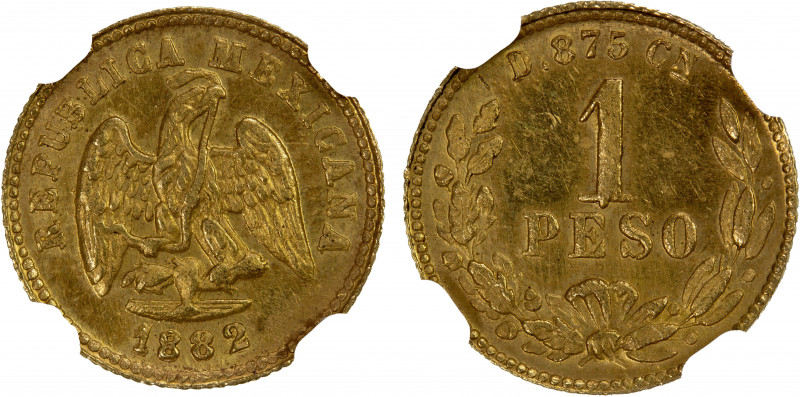 MEXICO: Republic, AV peso, 1882-Cn, KM-410.2, assayer D, mintage of only 340 pie...