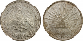 MEXICO: Republic, AR peso, Culiacán mint, 1900-Cn JQ, KM-409, assayer JQ, strike-through error on the reverse (described incorrectly as a lamination e...