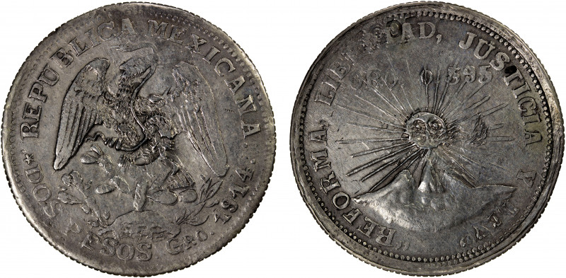 MEXICO: Revolutionary Issue, AR 2 pesos, Guerrero, 1914-GRO, KM-643, struck by t...