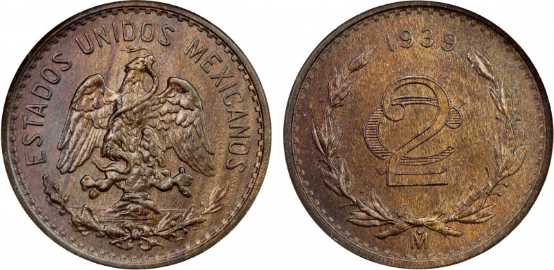 MEXICO: Estados Unidos, AE 2 centavos, 1939-Mo, KM-419, a superb example, housed...