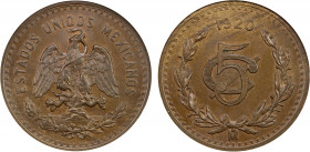 MEXICO: Estados Unidos, AE 5 centavos, 1920-Mo, KM-422, a choice example, housed in an older NGC holder, NGC graded MS65 BN. Tied for the finest grade...