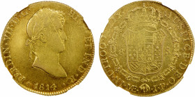 PERU: Ferdinand VII, 1808-1833, AV 8 escudos, Lima, 1814, KM-129.1, assayer JP, NGC graded AU53.
Estimate: $1800-2200