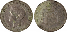 PUERTO RICO: Alfonso XIII, 1886-1898, AR 40 centavos, 1896, KM-23, initials PGV, lightly toned, one-year type, Choice VF.
Estimate: $180-220