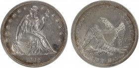 UNITED STATES: AR dollar, 1862, PCGS graded UNC Details, Liberty Seated type, low mintage of only 11,540, cleaned. The 1862 silver dollar is just as r...