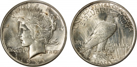 UNITED STATES: AR dollar, 1921, KM-150, Choice AU, Peace dollar, nice luster, particularly on reverse, high relief subtype.
Estimate: $300-400