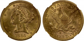 UNITED STATES: AV 5 dollars, 1885-S, NGC graded MS63, Liberty head type with motto.
Estimate: $550-600