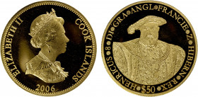 COOK ISLANDS: Elizabeth II, 1952, AV 50 dollars, 2006, KM-1624, 0.9990 AGW.999 pure gold, Henry VIII, mintage of only 250 pieces, Brilliant Proof, R....