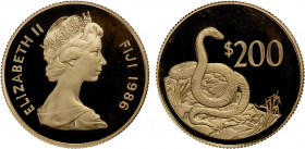 FIJI: Elizabeth II, 1952, AV 200 dollars, 1986, KM-56, AGW 0.4711, World Wildlife Fund, Fiji snake (Ogmodon vitianus), Brilliant Proof.
Estimate: $90...