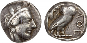 ATTICA: Athens, AR tetradrachm, ca. 440-404 BC, S-2526, HGC-4/1597, helmeted head of Athena right // owl standing right, head facing, olive sprig and ...