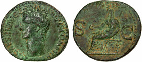 ROMAN EMPIRE: Caligula, 37-41 AD, AE as (12.13g), Rome, 37-38 AD, RIC-38, bare head left, C CAESAR AVG GERMANICVS PON M TR POT // Vesta enthroned left...