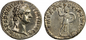 ROMAN EMPIRE: Domitian, 81-96 AD, AR denarius (3.29g), Rome, 90-91 AD, RIC-719, laureate head right, IMP CAES DOMIT AVG GERM P M TR P X // Minerva adv...