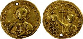 BYZANTINE EMPIRE: John I Tzimiskes, 969-976, AV histamenon nomisma (3.76g), Constantinople, S-1785, nimbate bust of Christ facing, raising right hand ...