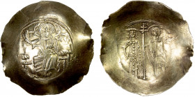 BYZANTINE EMPIRE: Manuel I Comnenus, 1143-1180, EL aspron trachy (3.90g), Constantinople, ca. 1152-1167, S-1958, Christ Pantokrator enthroned facing, ...