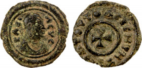 AXUM: Anonymous, mid-4th century, AE unit (0.97g), M&J-51/52, draped bust of king // cross in circle, bold strike, VF-EF.
Estimate: $110-150