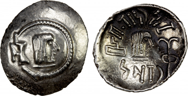 HIMYARITE: Tha'ran Ya'ub, ca. 175-215, AR unit (1.88g), Huth-449/51, male head r...