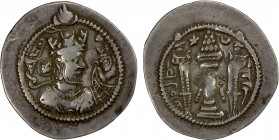 SASANIAN KINGDOM: Zamasp, 497-499, AR drachm (3.43g), AS (the Treasury Mint), year 3, G-180, with his son, holding diadem with long ribbon, attractive...