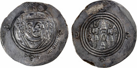ARAB-SASANIAN: Samura b. Jundab, ca. 672-673, AR drachm (3.47g), DA (Darabjird), AH43 (frozen), A-9, actually struck circa AH53-54, the years of Samur...