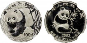 CHINA (PEOPLE'S REPUBLIC): platinum 100 yuan, 2002, KM-1415, 20th anniversary of the Gold Panda series, containing 1/10 oz .9995 platinum, faint scrat...